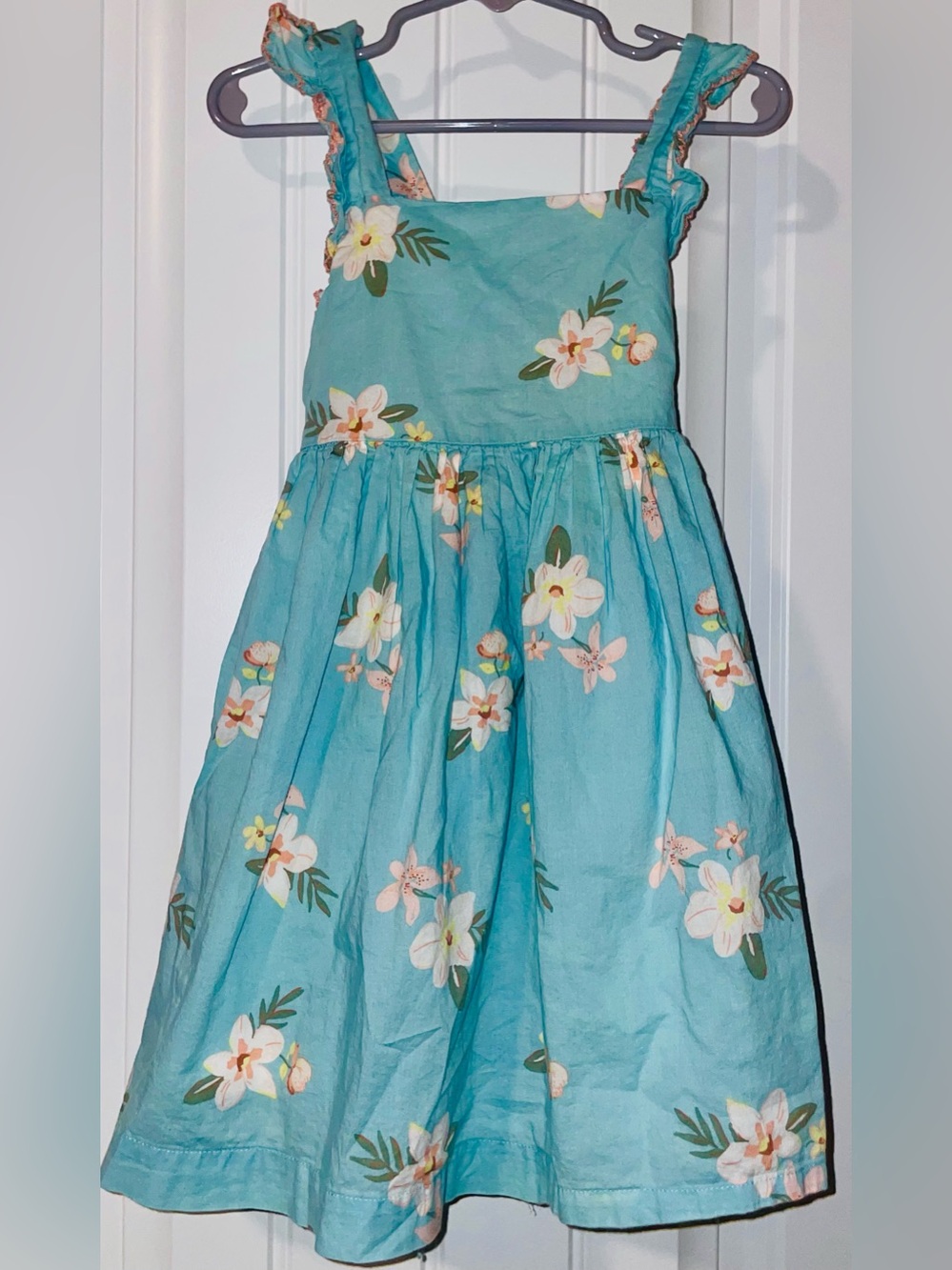 OshKosh B’gosh Girls 3T Aqua Floral Sundress Ruffle Strap Tropical Dress